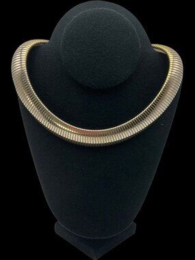 VTG 80's Gold-Tone Liquid Gold style Wide Chunky Ribbed Choker Necklace Bold
